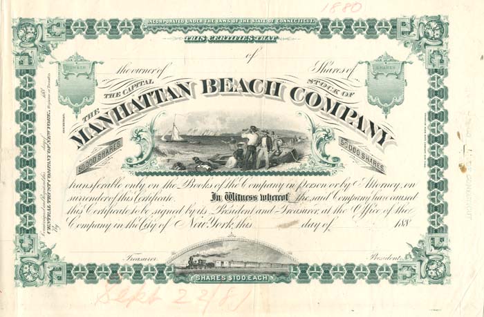 Manhattan Beach Co. - 1880 dated Working Proof - Gorgeous